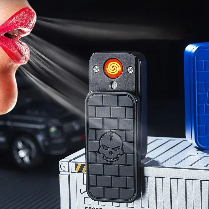 

Creative Magnetic Block Cigarette Lighter Intelligent Gas Flu Should Blow and Ignite USB Charging Tungsten Wire Electric Lighter