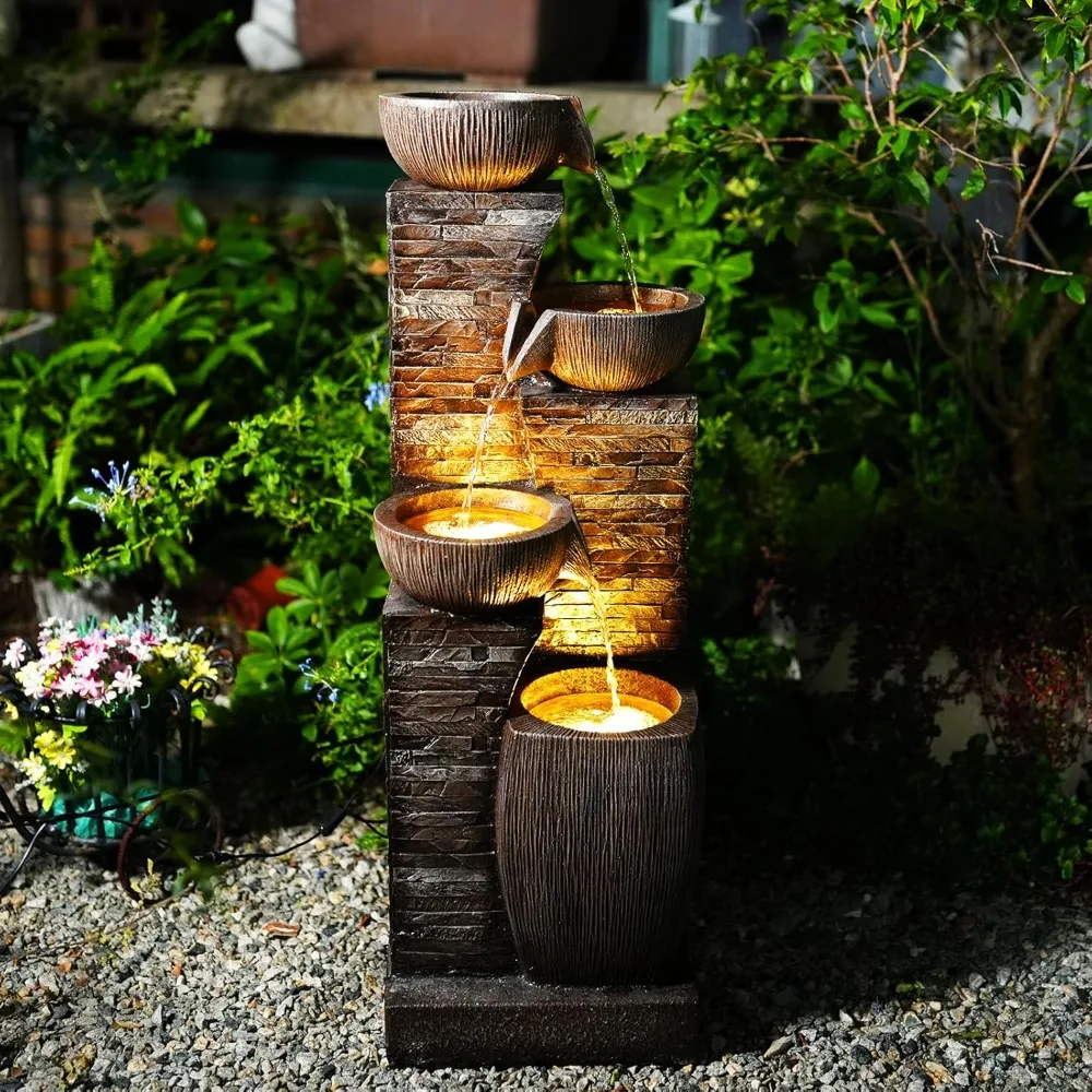 

Water Fountain Outdoor Garden,38.2" Tall Modern Freestanding 4 Tiers Indoor Waterfall Fountain with LED Lights for Patio, Balcon
