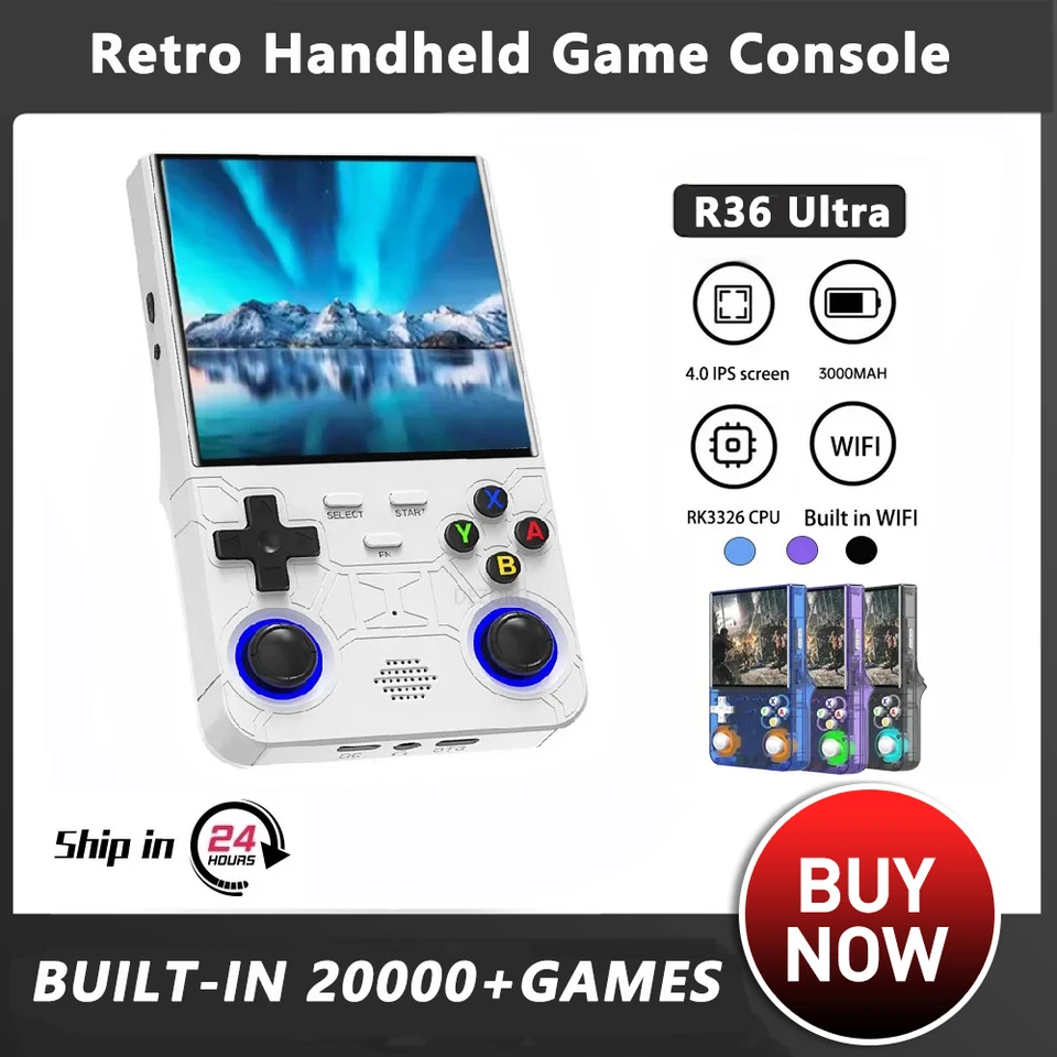 【新古品】R36s Ultra 128GB WIFI対応 Black R36S Ultra Handheld Game Console 3.5 Inch IPS Screen 20000+