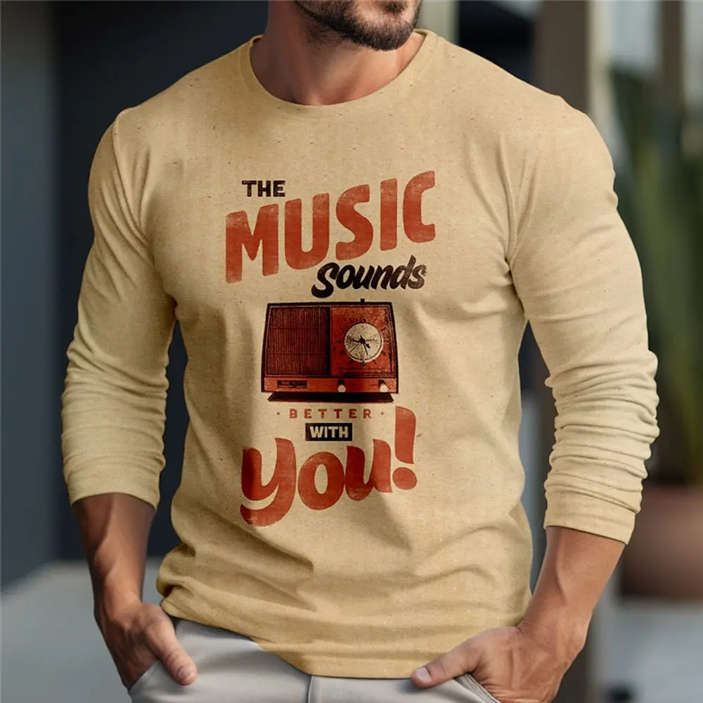 

Fashion The Music Sound Letter 3D Print Men's Long Sleeve T-shirt Radio Graphic Tees Autumn Casual Loose Comfortable Man Clothes