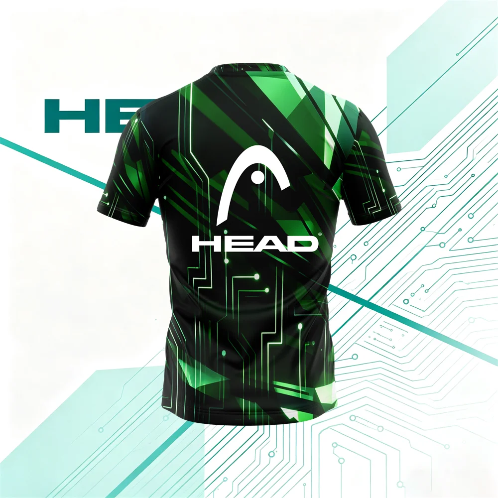 HEAD Men’s T‑Shirt Short Sleeve Crew Neck Top Circuit Board Full Print Tech Style Sport Tee Tennis Training Gym Outdoor Activity
