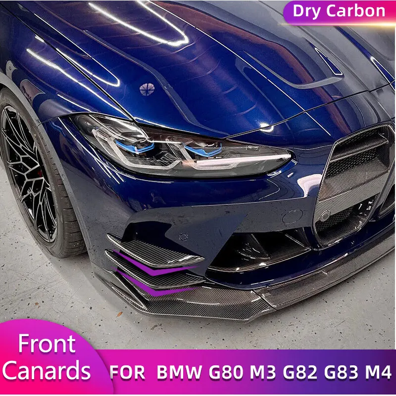 Dry Carbon Fiber Car Front Bumper Side Canards Trims for BMW G80 M3 G82 G83 M4 2D 4D 2021 2022 Auto Front Canards Fins Splitters