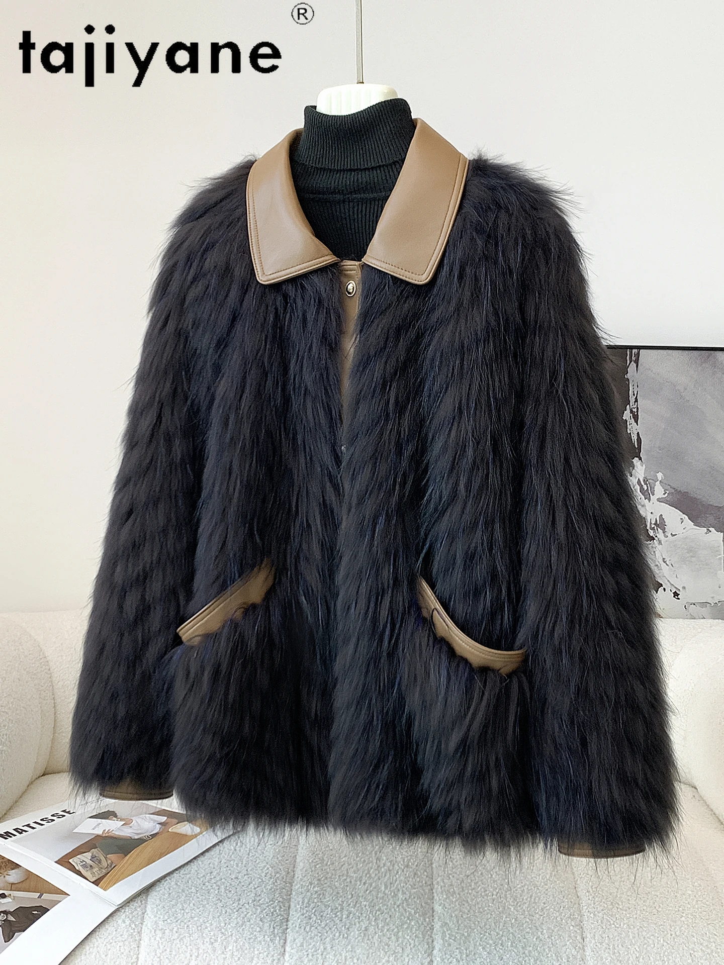 TAJIYANE 100% Real Raccoon Fur Sheepskin Leather Jacket Women Stylish Coat Superior Quality 2025 Winter Ladies Clothes fourrure