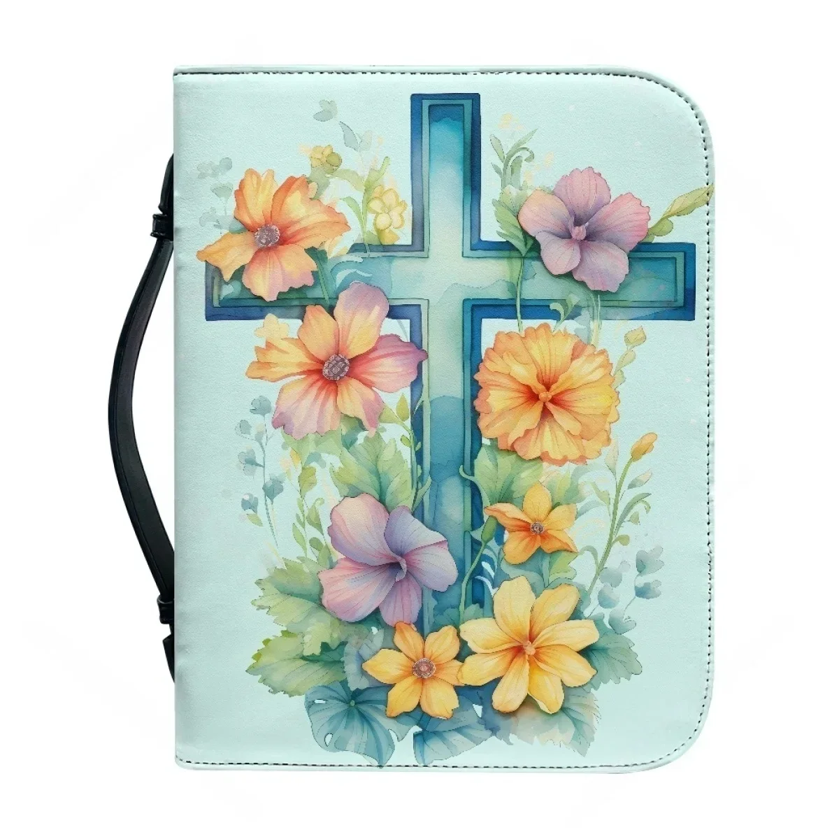 2024 Women's Personalized Bible Bag Pretty Floral Cross Design PU Leather Holy Bible Storage Bags Handle Handbags With Zipper