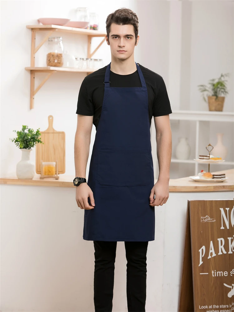 Custom Original Apron for Chefs Women Men Kitchen Uniforms Waist Strap Restaurant Working Long Smock With Pockets Blue White