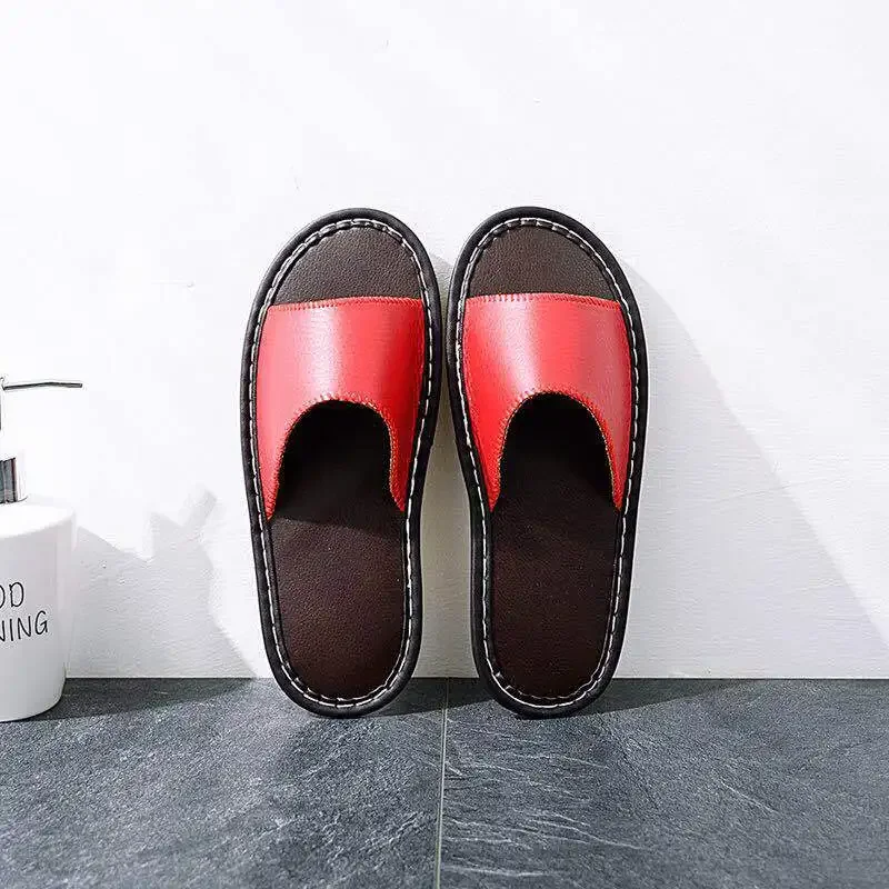 Summer Leather Home Slippers Women Simple Lovers Shoes Soft Bottom Footwear Non-Slip Bathroom Slides Indoor Men Slippers