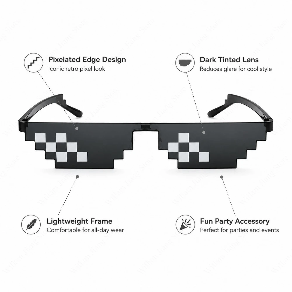 Funny Pixelated Mosaic Shades Vintage Decorative Sunglasses Novelty Eyeglass Accessory for Themed Party Cosplay Costume Matching
