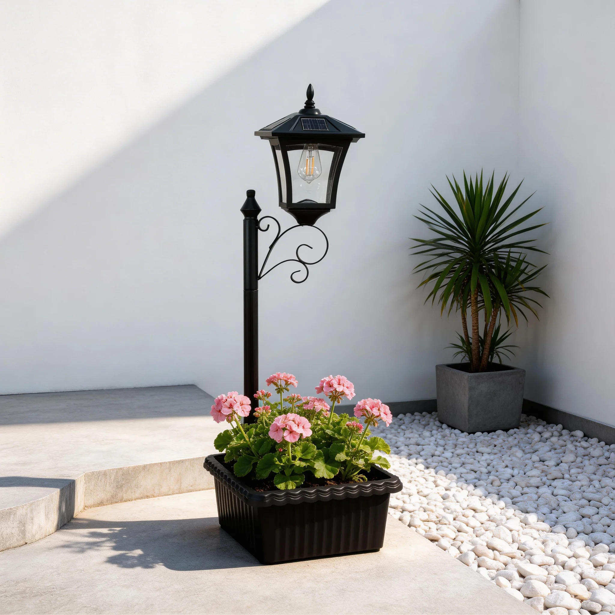 Solar Lamp Post Lights with Planter Box Outdoor, Waterproof Vintage Solar Lantern with Auto On/Off, Decorative LED Garden Light for Pathway Patio Porch