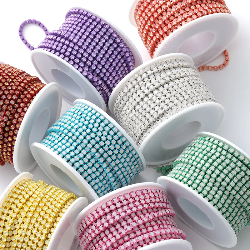 

SS6,SS12(2mm,3mm) Mocha Colorful Rhinestone Chains Dense Fancy Chain Apparel Sewing Glass Rhinestone Cup Chain