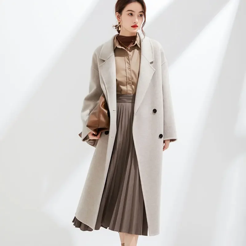 

2025 2025 женская толстая двусторонняя длинная куртка из 100% кашемира, классическая многофункциональная модная куртка, подходящая для бизнеса