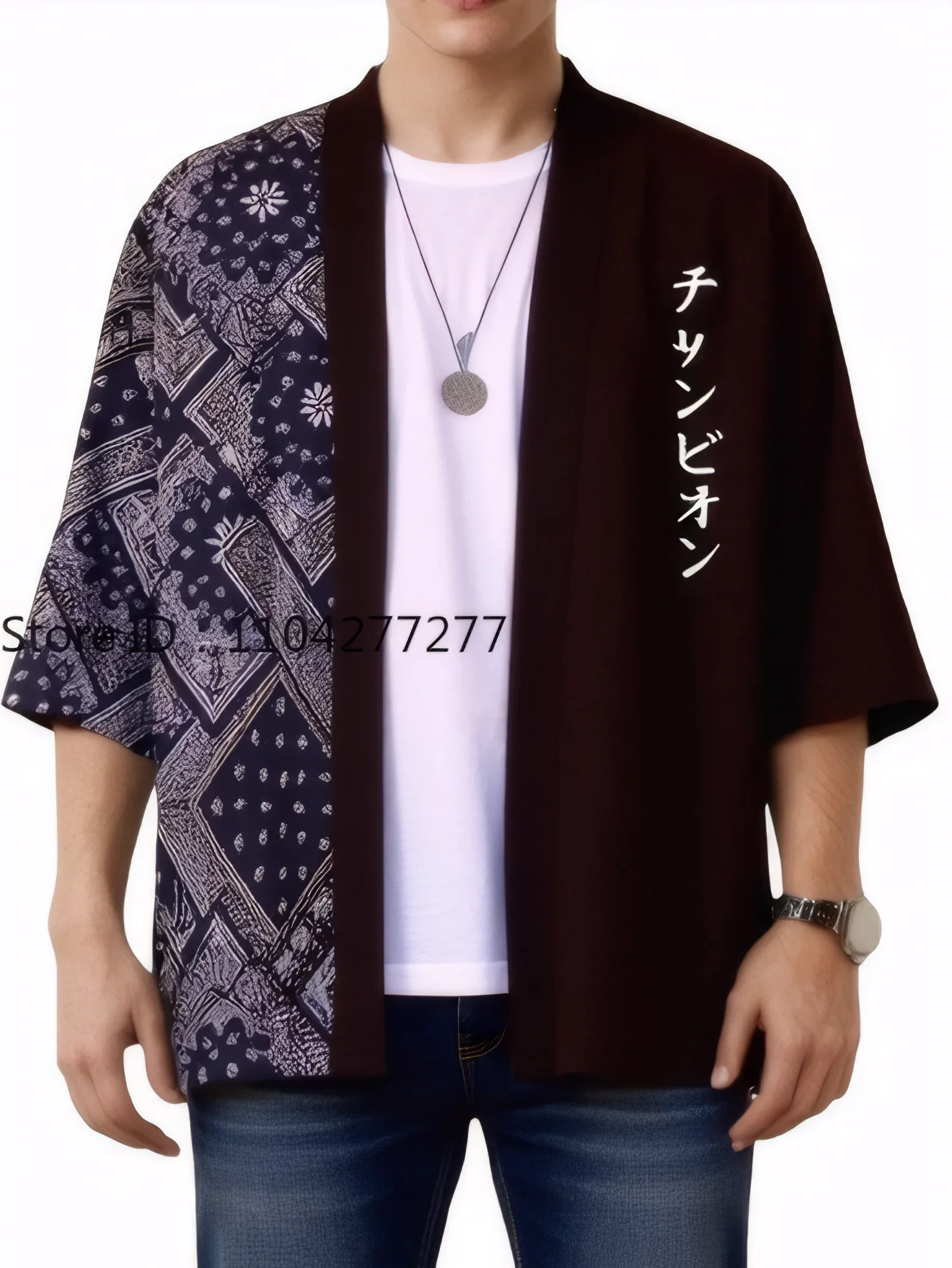 Men's Kimono Shirts Cardigans Japanese Letter Print Kimono Cardigan 3/4 Sleeves Haori Yukata Clothing Kimono Shirt Streetwear