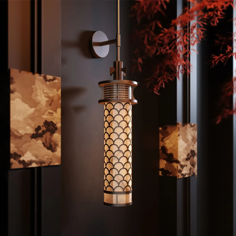 

Designer simple postmodern hotel room corridor long pole big wall lamp villa background wall custom lamp