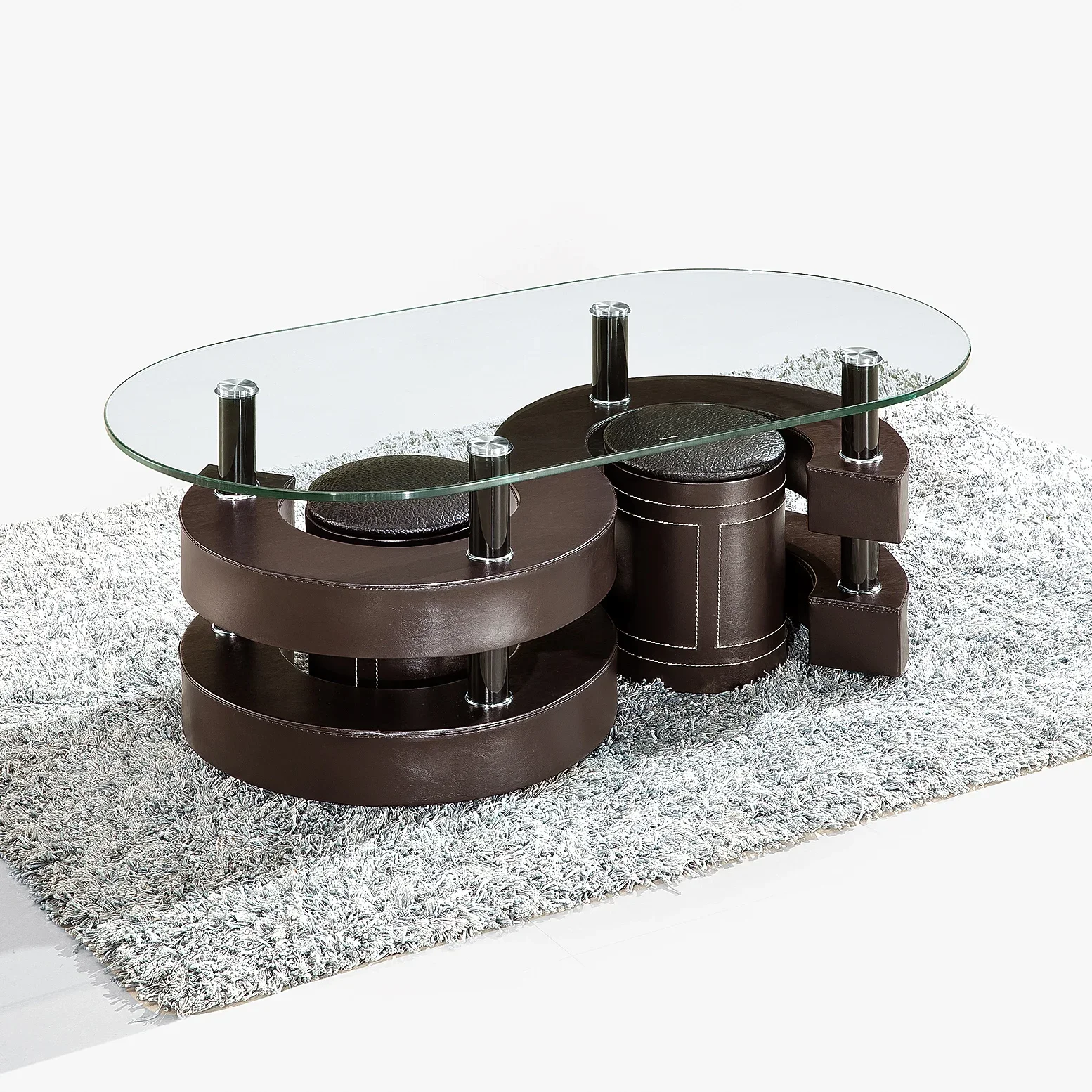 [Flash Sale]3 Pieces Coffee Table Set Oval 10mm/0.39