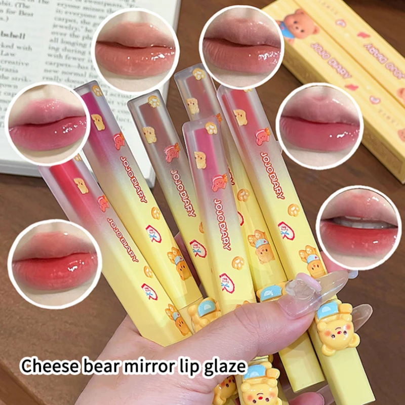 Cheesy Bear mirror lip glaze, low saturation nude color clear and translucent light dudu lips white, natural makeup