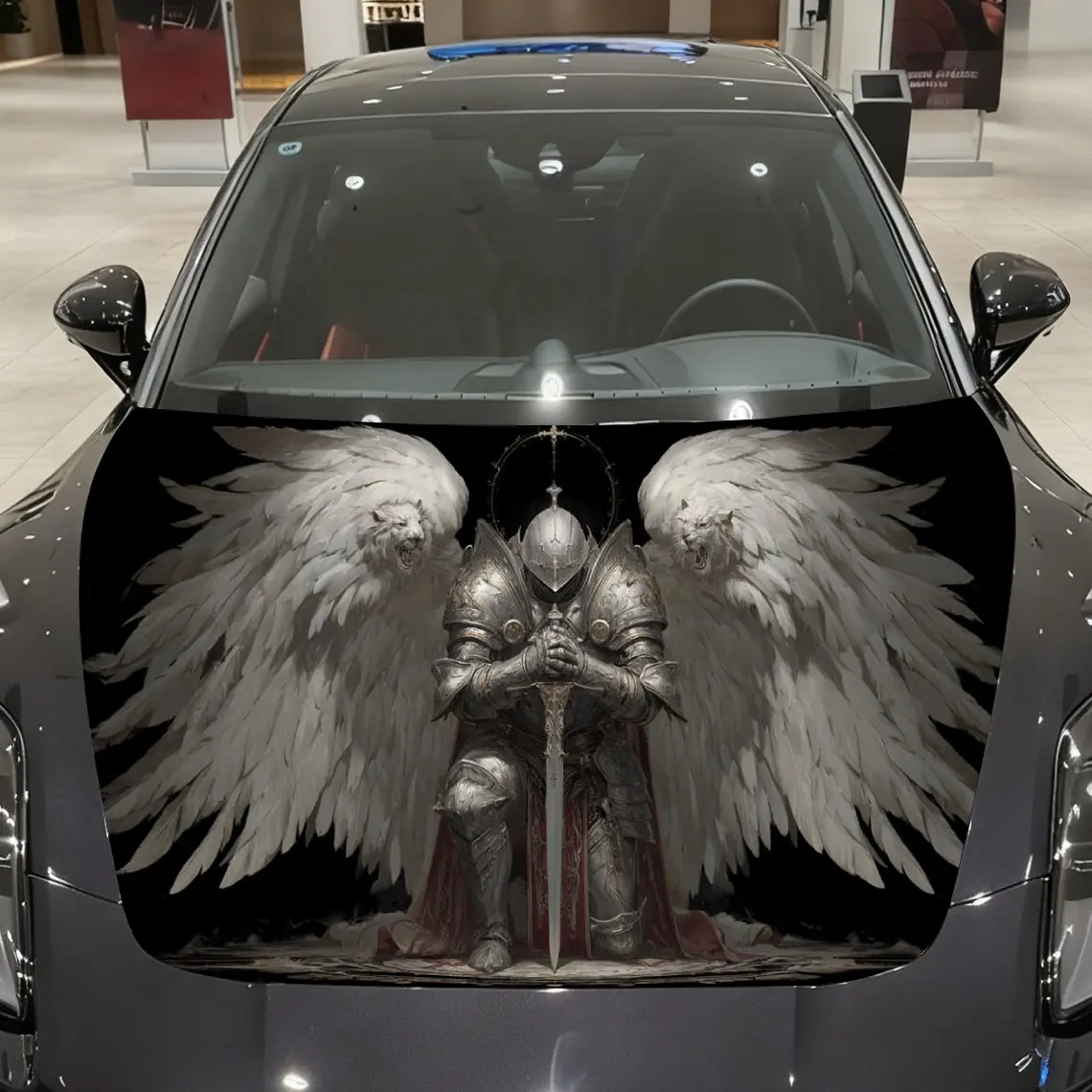 

Divine Covenant Lion-winged Paladin Car Vinyl Wrap, PVC Material Waterproof Car Hood Sticker, Self-Adhesive Scratch-Resistant St