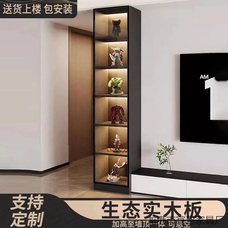 Solid wood TV cabinet Side Wine Standing cabinet Glass door Living room storage display Bookcase Narrow