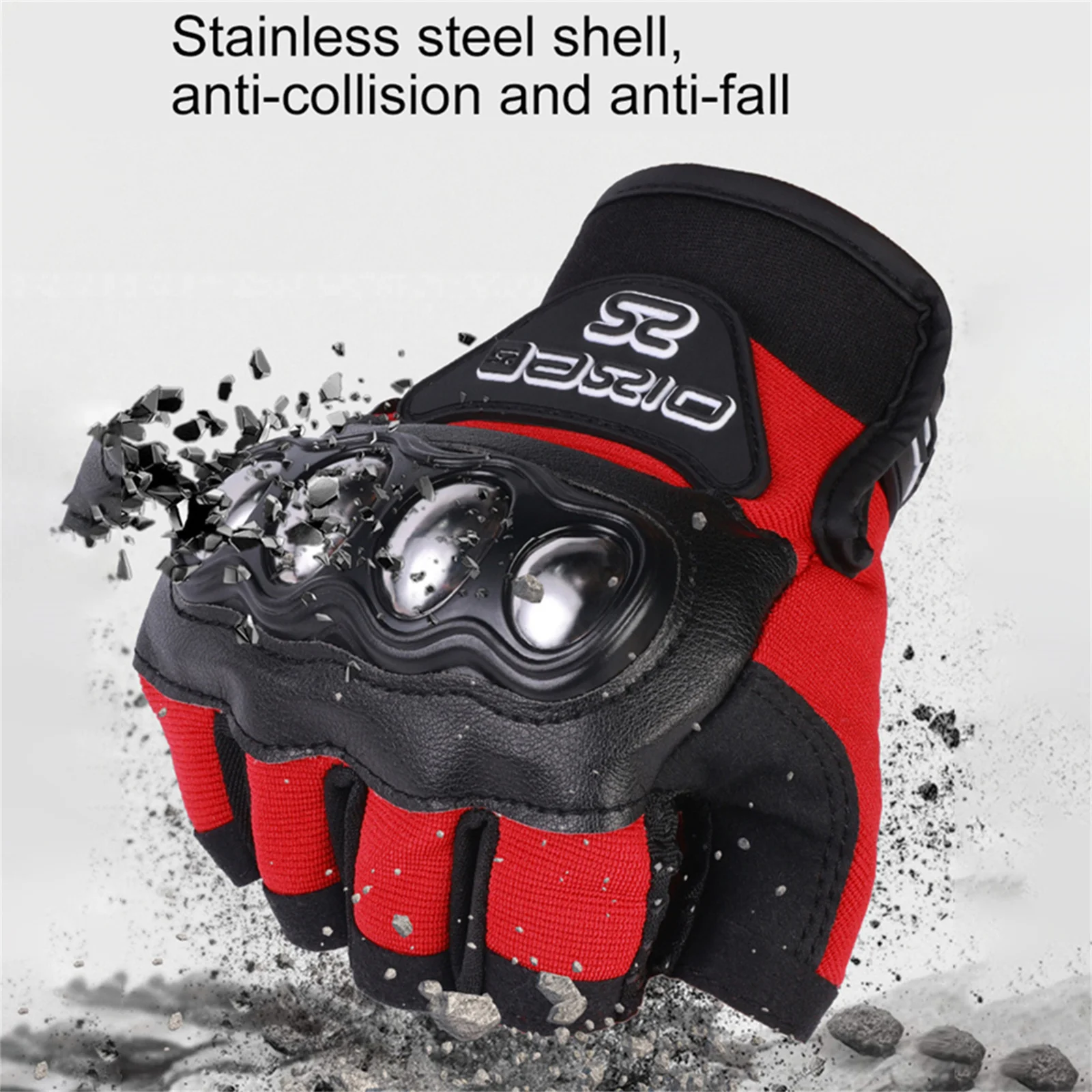 Half Finger Motorcycle Gloves With Steel Knuckles Outdoor Sports Safety Riding Protective Gloves Black Red M-XXL