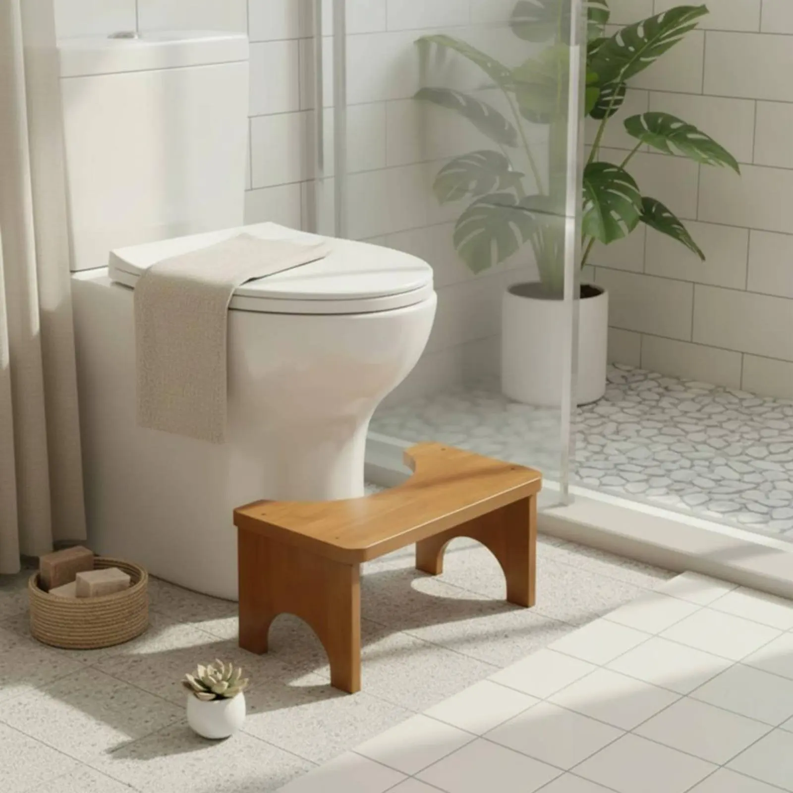 Bamboo Toilet Stool Moisture-Resistant Bathroom Poop Stool Toilet Footrest Easy to Clean Rounded Edges