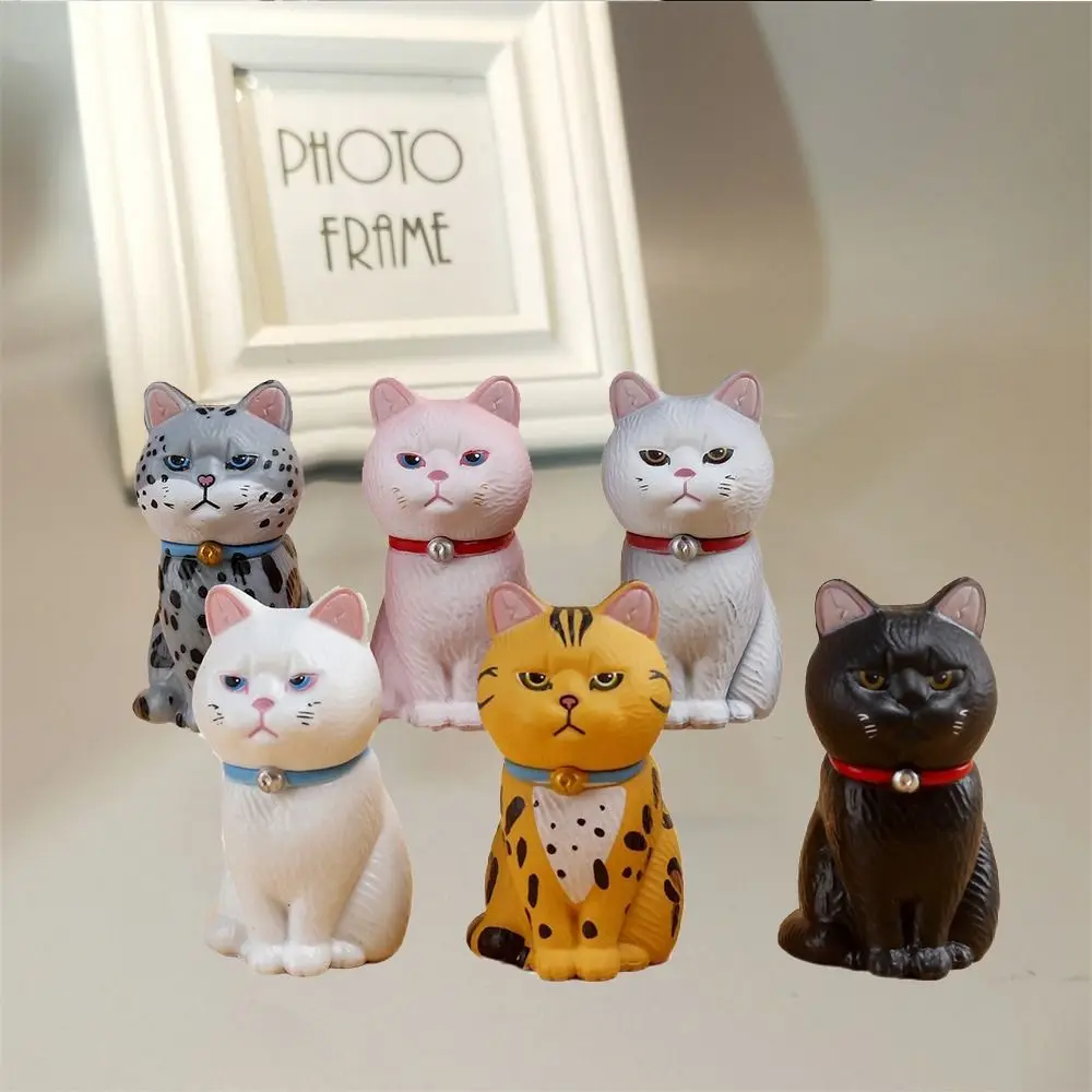 PVC Statue Simulated Cat Model Doll Small Bell Black Cat Sitting Cat Figure Toy Creative Cartoon Mini Cat Ornament