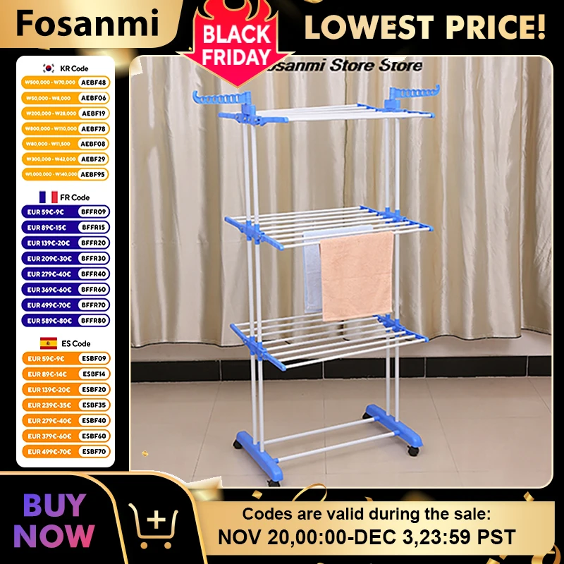 رف تجفيف على شكل جناح قابل للطي من 3 طبقات للاستخدام الداخلي والخارجي حامل غسيل محمول مع عجلات لملابس منشفة الحمام والشرفة #1