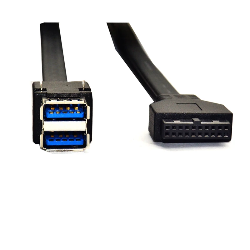 Connectors 19Pin/20Pin Female Header to Dual USB 3.0 Front Panel Desktop Motherboard Mount Cable Cord with Fixed Feet 30/50/80cm