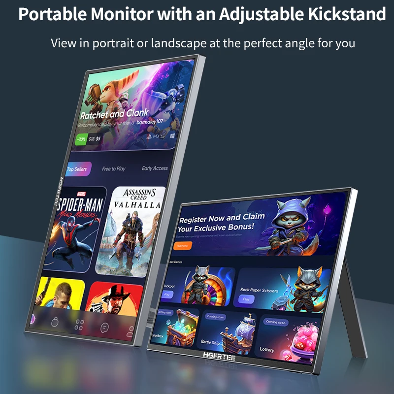 شاشة HGFRTEE مقاس 18.5 بوصة محمولة 100% SRGB 120HZ شاشات ألعاب خارجية مزدوجة النوع C للتبديل والهاتف المحمول Xbox PS4/5