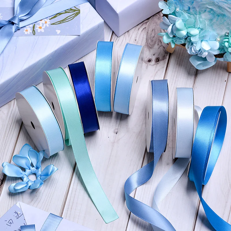 

13 16 19 22 mm Double Face Satin Ribbon 100yards/Roll Blue for Party Wedding Decoration Handmade Rose Flowers Ribbongs