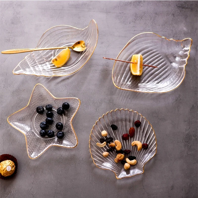 Simple and creative ocean fruit plate crystal home candy dessert wholesale transparent tableware glass plate