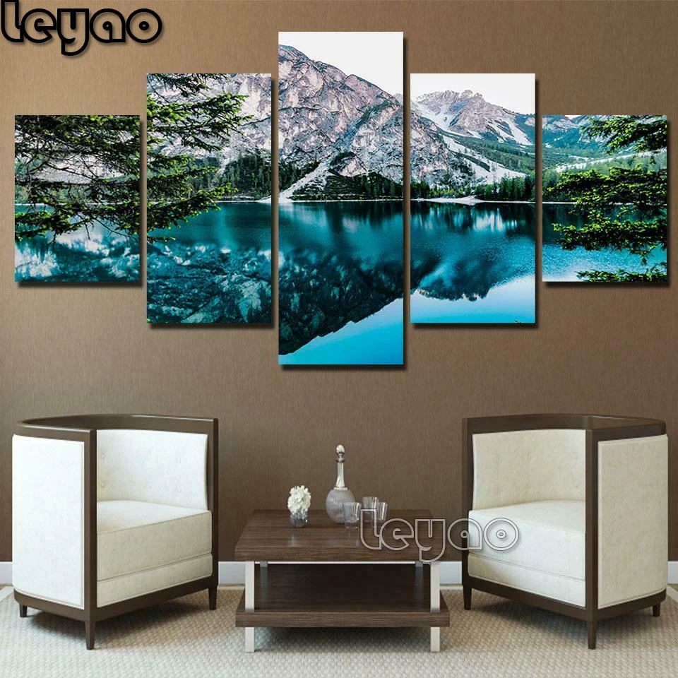 

Beautiful mountain forest tree lake 5 pieces Full Diamond Painting cross stitch kits art diamond embroidery 3D paint by diamonds