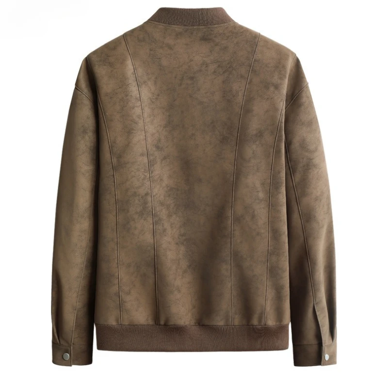 Autumn Winter Thickened Locomotive Jacket Teen Men's Suede PU Jacket Casual Stand-up Collar Leather Jacket Windproof and Warm