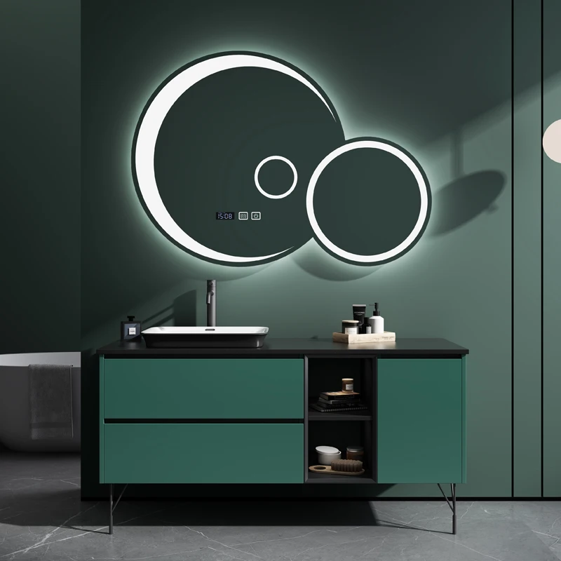 Solid Wood Bathroom Cabinet Smart LED Touch Screen Mirror Combination Washbasin Modern Hand Wash Pool Simple Bathroom Toilet