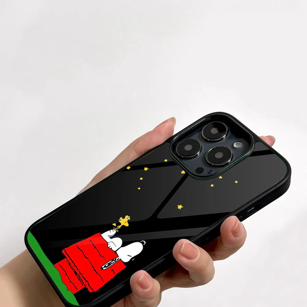 Cartoon S-Snoopy Dog Cute Phone Case For IPhone 11 12 13 14 15 16 Plus Pro Max Mirror Acrylic PC TPU Cover