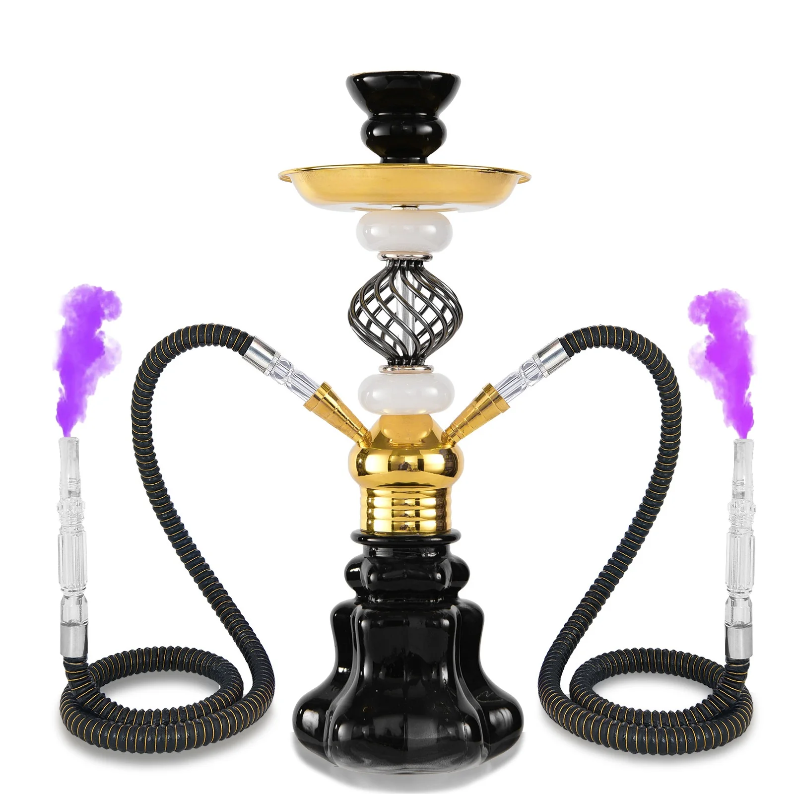 Small Double Barrel Glass Hookah Set - Portable design for family gatherings and outdoor activities