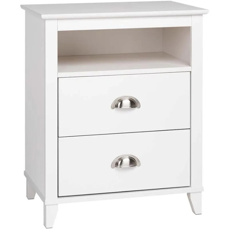 

2-Drawer Tall Nightstand Side Table, Bedside Table with 2 Drawers and Open Shelf , White, bedroom furniture bedside table