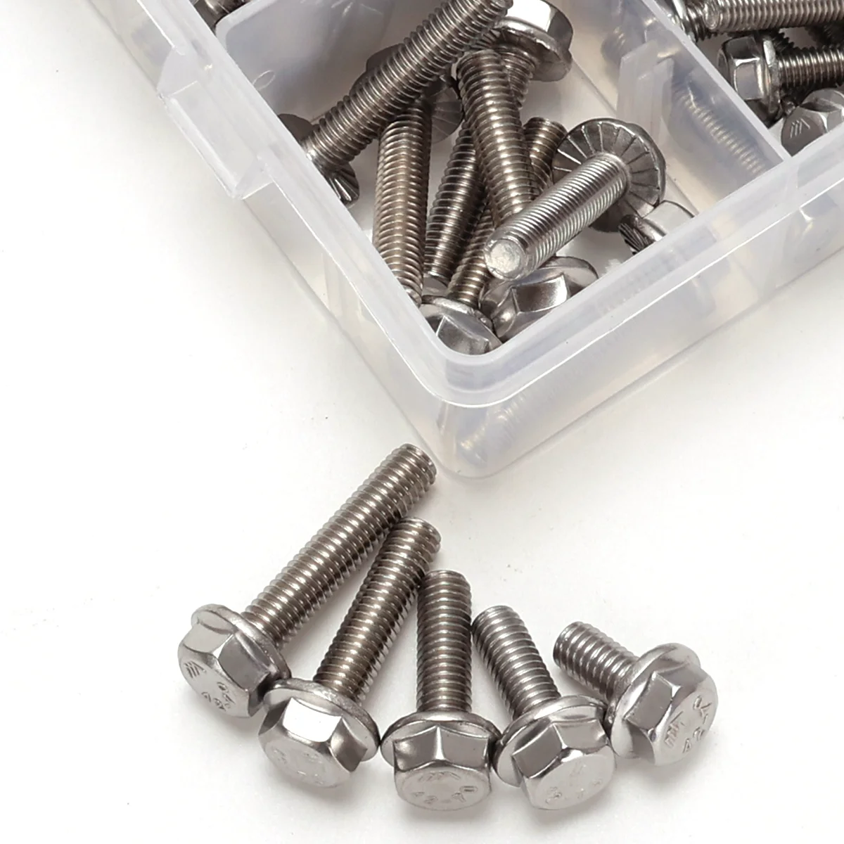 132-teiliges Sechskant-Flanschschrauben- und Muttern-Set aus Edelstahl, M5, M6, M8-Flanschschrauben und -muttern, Flanschplatte, für DIY-Projekte. – Detail 5