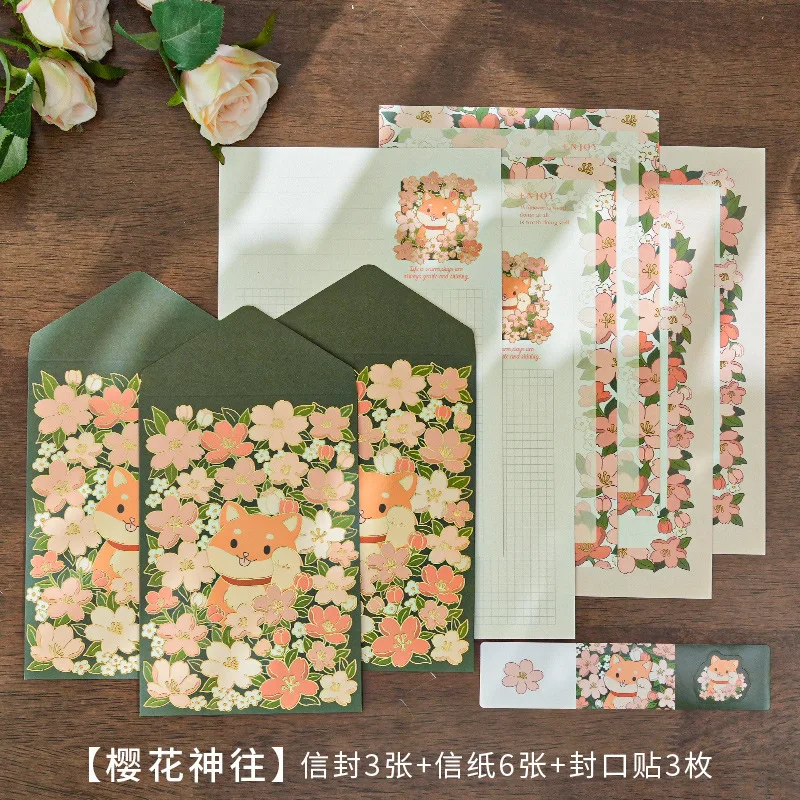 9Pcs Korean Cute Bear Rabbit Envelope Writing Paper Set