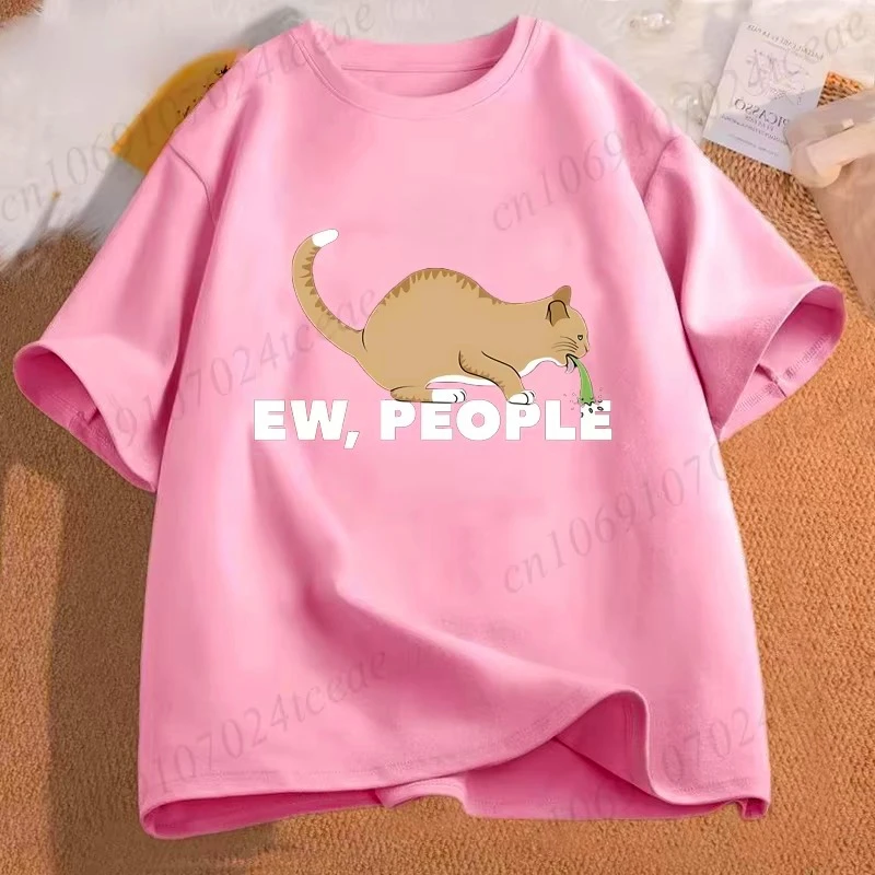 تي شيرت غير رسمي على الموضة للرجال والنساء Ew People مضحك القيء القط الطباعة بلايز Crewneck فضفاض تي شيرت موضة تي شيرت الملابس #3