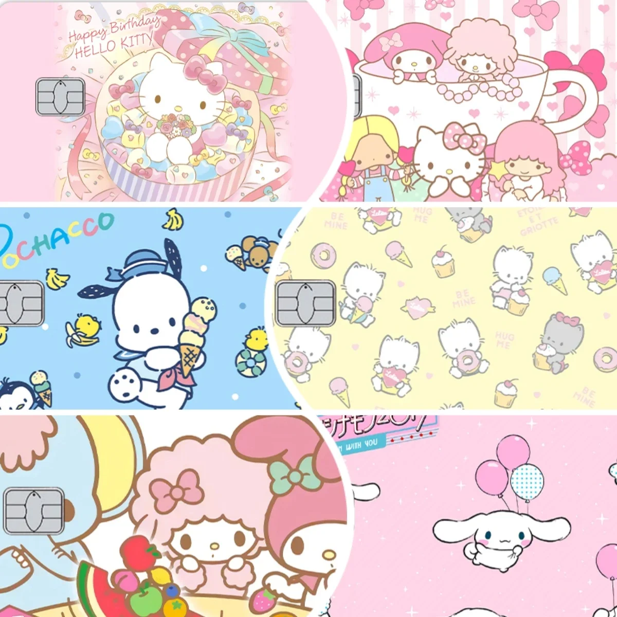

Мультфильм Hello Kitty Kuromi Pochacco ПВХ кредитная карта наклейки на кожу аниме Kawaii съемная самоклеящаяся защитная пленка Декор игрушка
