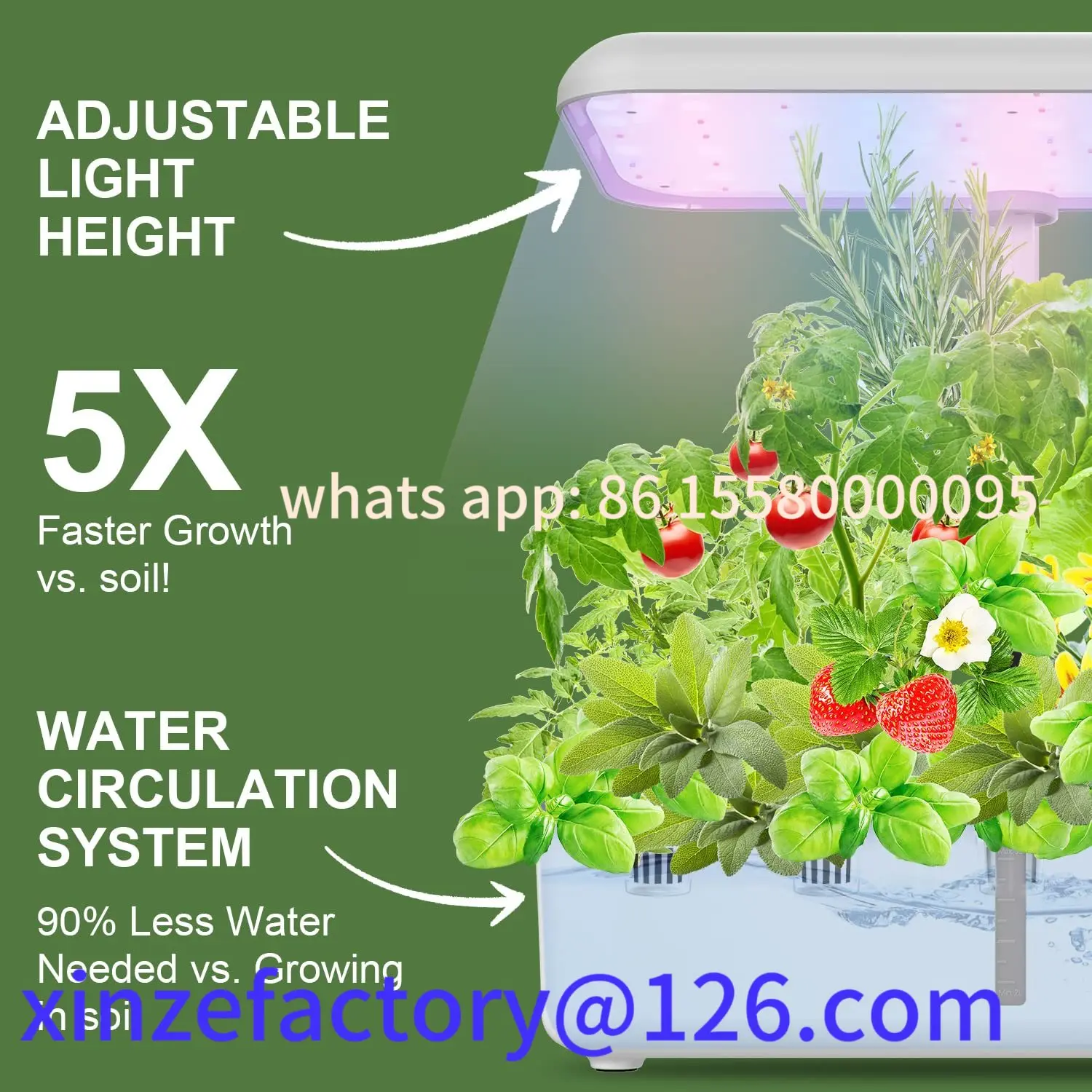 Sistema de cultivo hidropónico Wifi personalizable con luz LED de cultivo, bomba automática, jardinería interior inteligente