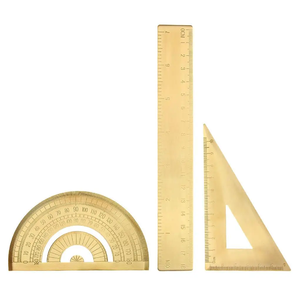 Solid Brass Metal Jewelry Design Math Geometry School Ruler Triangle Protractor Portable Measuring Jewelry Accessories