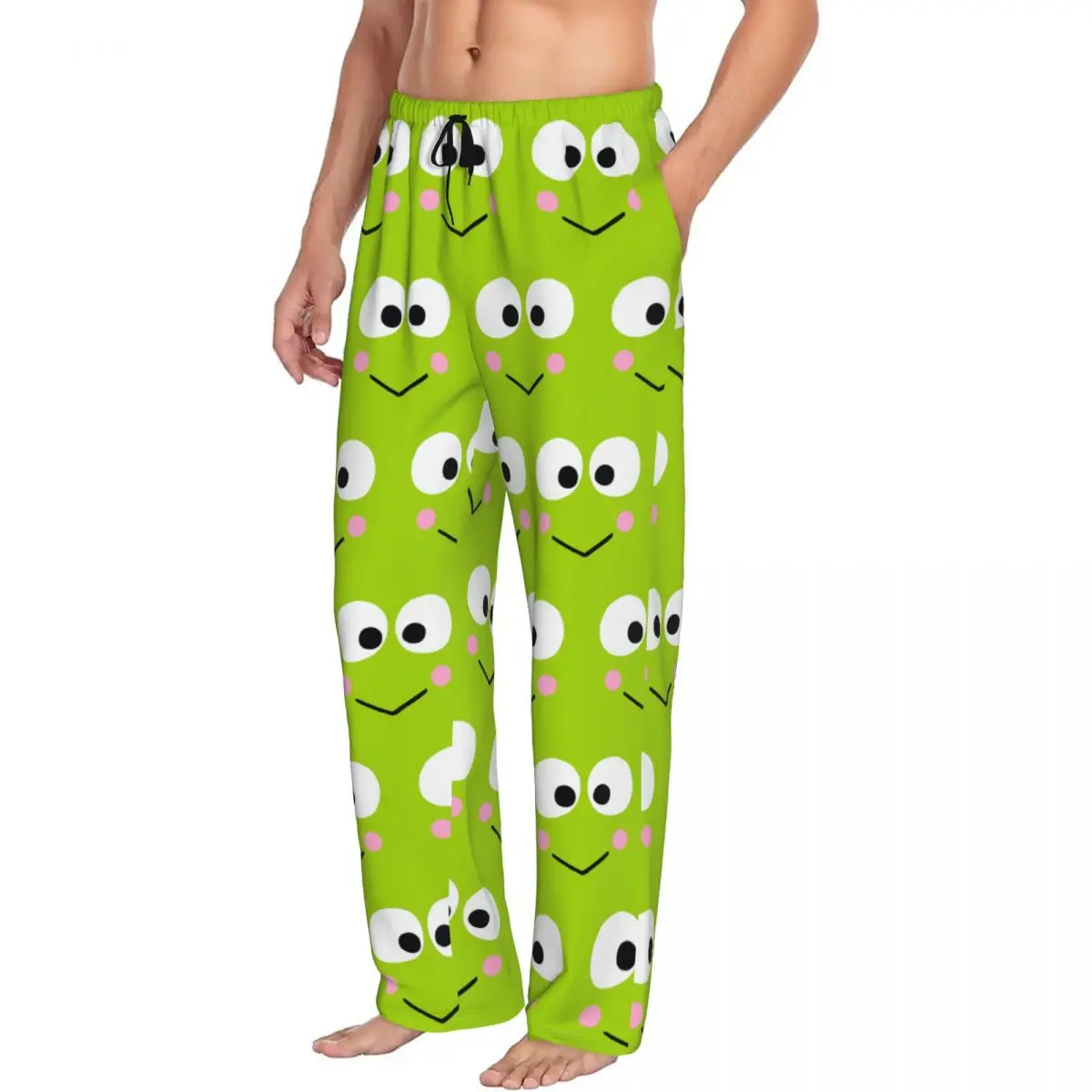 Pantalones de pijama Keroppi clásicos personalizados, ropa de dormir con cordón para dormir de cómic Kawaii para hombre, pantalones con bolsillos