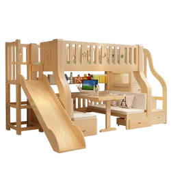 Children Furniture 2 Floor Wooden Child Bunk Bed With Slide For Kids Bedroom Set