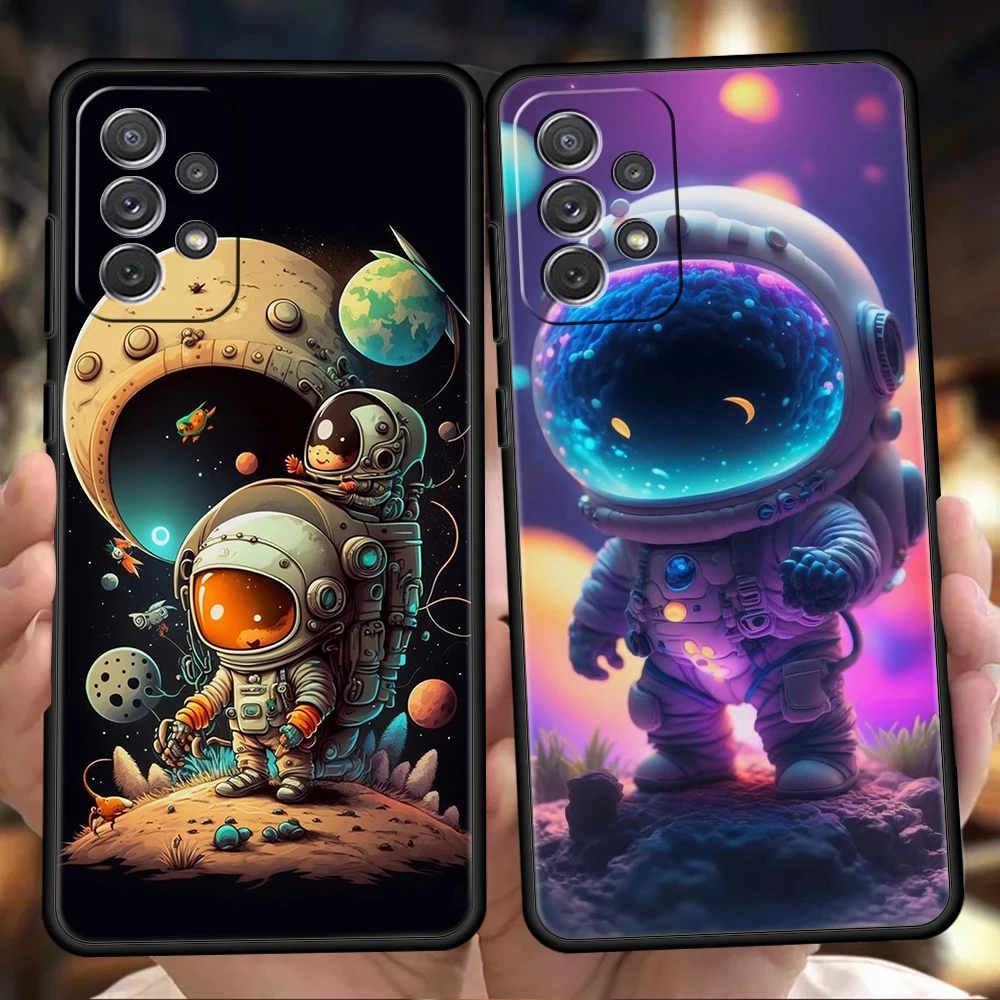 Cartoons Cute Astronaut Phone Case for Samsung Galaxy A14 A54 A34 A51 A71 A72 A73 A32 A52 A52S A01 A11 A21S A31 A41 5G TPU Shell