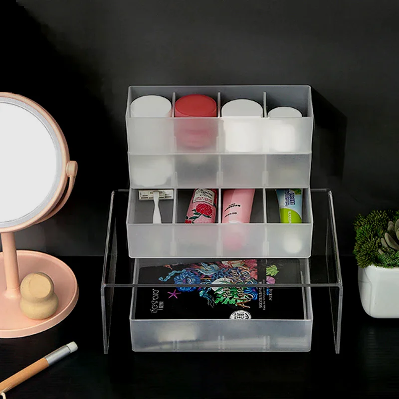 Japanese-Style Multi-Compartment Drawer Organizer With Transparent Tabletop Combinable
