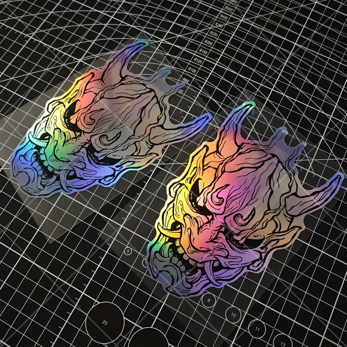 Japanese Oni Hannya Mask Holographic Laser Vinyl Sticker Waterproof JDM Decal for Motorcycle Car Window Helmet Decoration