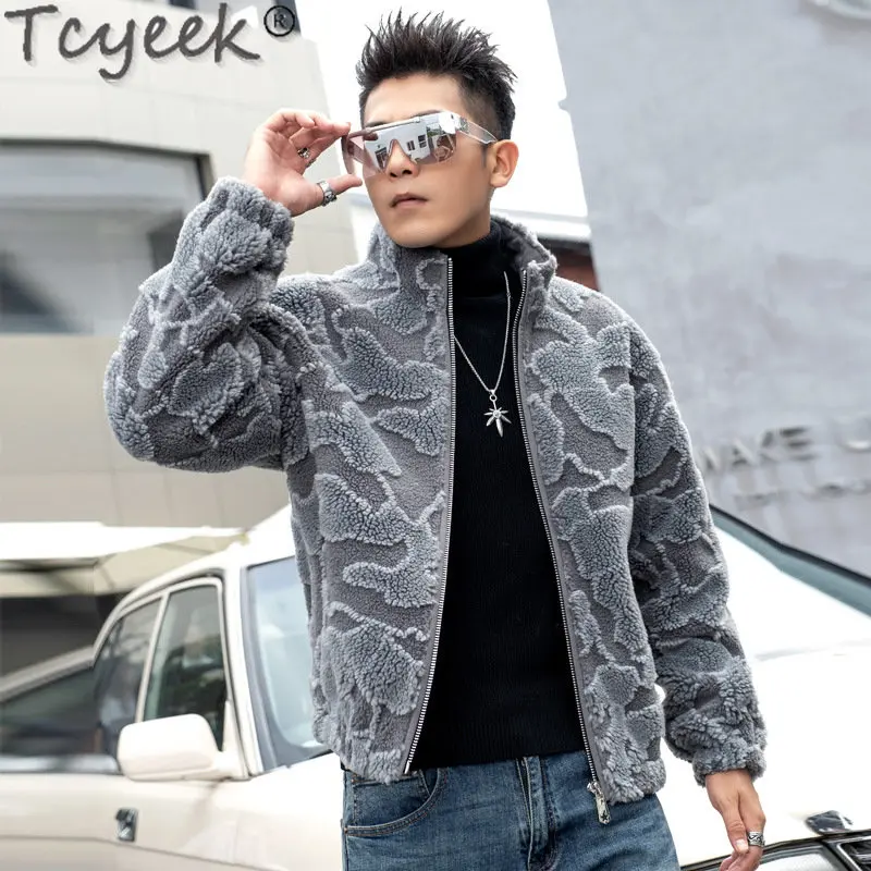 Tcyeek Winter Warm Mens Real Fur Jacket Men's Sheep Shearling Coat Slim Short Grain Wool Coats Male Clothing Fashion Hombre LM