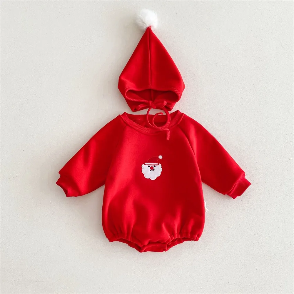 

Cute Long Sleeve Rompers Set Embroidery With Hat Christmas Costume Cartoon Newborn Bodysuits Baby Boys Girls