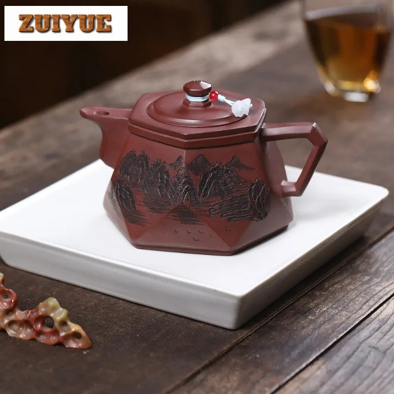 

410ml Elegant Yixing Purple Clay Teapots Artists Handmade Diamond Monk Hat Pot Raw Ore Dragon's Blood Sand Kettle Zisha Tea Set