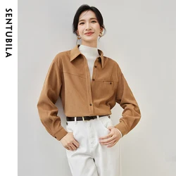 SENTUBILA Temperament Commute Shirt for Women 2024 Winter Warm Turn Down Collar Single Breasted Loose Female Blouse 144C56209