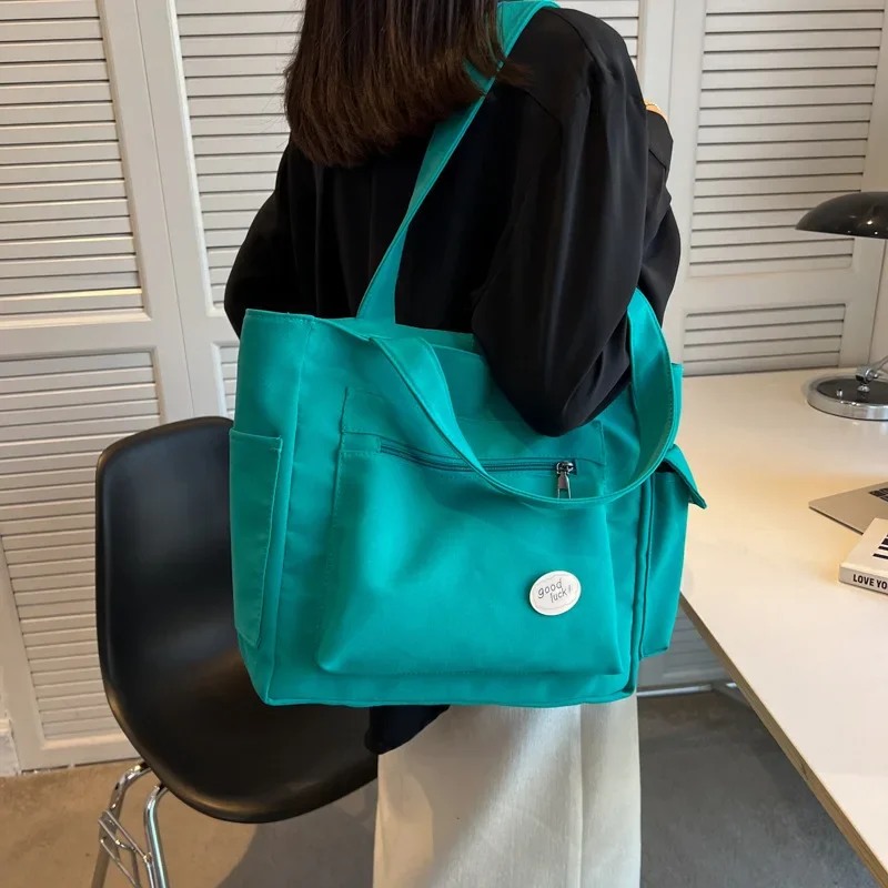 Sac en toile de grande capacité pour femme, sac fourre-tout de classe étudiante, mode simple initiée, nouveau, 2024